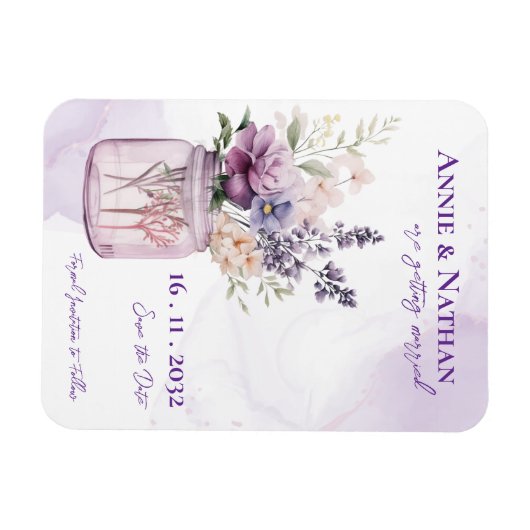 Elegante paarse bloemen in Mason Jar Bloemen bruil Magneet (Horizontaal)