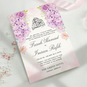 Elegante Paarse Bloemen Islamitische Moslim Bruilo Kaart