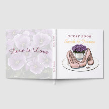 Elegante Paarse Bloemen Lesbisch Trouwgastenboek