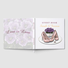 Elegante Paarse Bloemen Lesbisch Trouwgastenboek Gastenboek