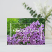 Elegante paarse bloemen Lila Save the Date (Staand voorkant)