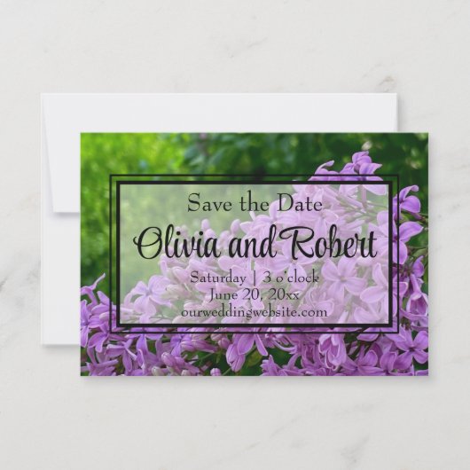 Elegante paarse bloemen Lila Save the Date (Voorkant)