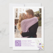 Elegante Paarse Bloemen Monogram Foto Bruiloft Kaart (Achterkant)