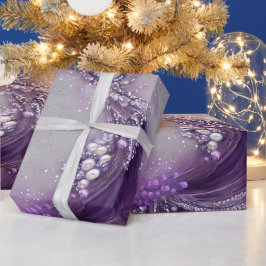 Elegante Paarse Bloemen & Parel Cadeaupapier