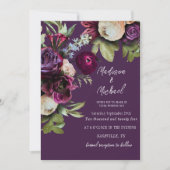 Elegante Paarse Bloemen Pioenrozen Bruiloft Kaart (Voorkant)