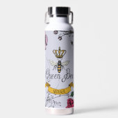 Elegante Paarse bloemen Queen Bee and Crown Waterfles (Voorkant)