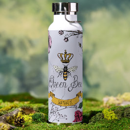 Elegante Paarse bloemen Queen Bee and Crown Waterfles
