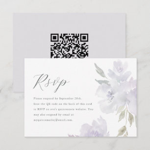 Elegante Paarse Bloemen Quinceanera QR Code RSVP Kaartje