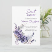 Elegante Paarse Bloemen Sweet 16 Verjaardag  Kaart (Staand voorkant)