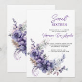 Elegante Paarse Bloemen Sweet 16 Verjaardag  Kaart (Voorkant / Achterkant)