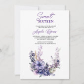 Elegante Paarse Bloemen Sweet Sixteen Birthday Kaart (Voorkant)