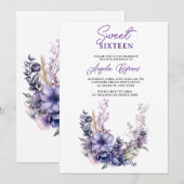 Elegante Paarse Bloemen Sweet Sixteen Birthday Kaart (Voorkant / Achterkant)