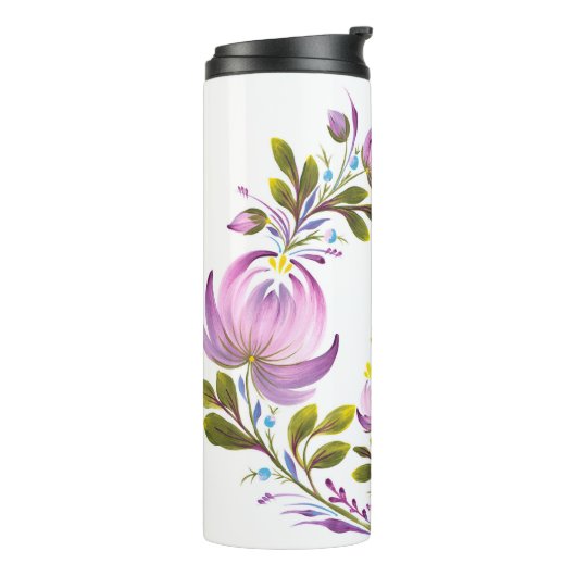 Elegante Paarse bloemen Thermosbeker (Gedraaid links)