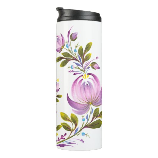 Elegante Paarse bloemen Thermosbeker (Geroteerd rechts)