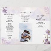 Elegante Paarse Bloemen Trifold Wedding Programma Flyer (Voorkant)
