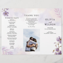 Elegante Paarse Bloemen Trifold Wedding Programma Flyer