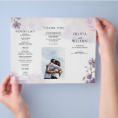 Elegante Paarse Bloemen Trifold Wedding Programma Flyer (Hand)