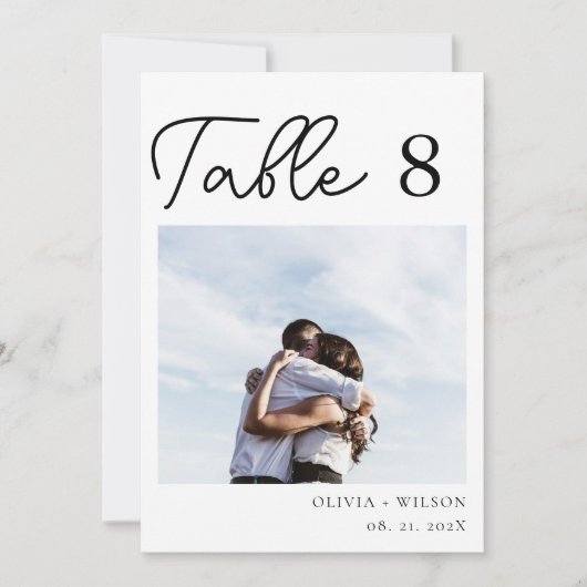 Elegante Paarse Bloemen Trouwfoto Tafelnummer (Voorkant)