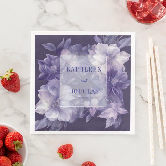 Elegante Paarse Bloemen Trouwservet Servet (Insitu)