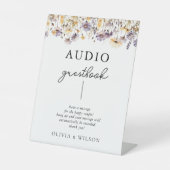 Elegante Paarse Bloemen Trouwtelefoon Gastboek Reclamebord Met Voetstuk (Voorkant)