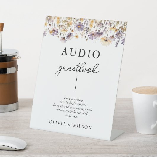 Elegante Paarse Bloemen Trouwtelefoon Gastboek Reclamebord Met Voetstuk (Insitu)