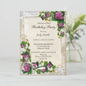 Elegante Paarse Bloemen Verjaardagsuitnodiging Kaart (Staand voorkant)