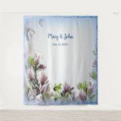 Elegante Paarse bloemen vlinder bruiloft achtergro Wandkleed (Voorkant)