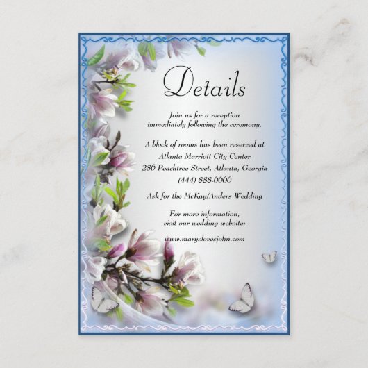 Elegante Paarse Bloemen Vlinder Bruiloft Details Informatiekaartje (Voorkant)