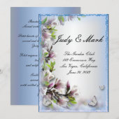 Elegante Paarse Bloemen Vlinder Bruiloft Menu Kaar (Voorkant / Achterkant)