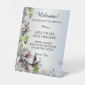 Elegante Paarse Bloemen Vlinder Bruiloft Veilighei Reclamebord Met Voetstuk (Voorkant)