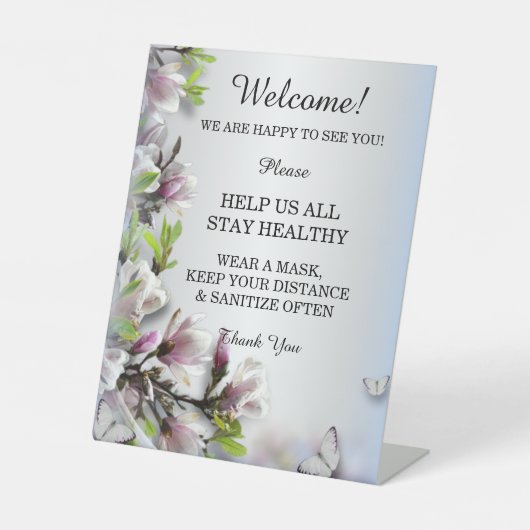 Elegante Paarse Bloemen Vlinder Bruiloft Veilighei Reclamebord Met Voetstuk (Voorkant)