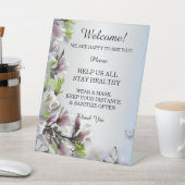 Elegante Paarse Bloemen Vlinder Bruiloft Veilighei Reclamebord Met Voetstuk (Insitu)