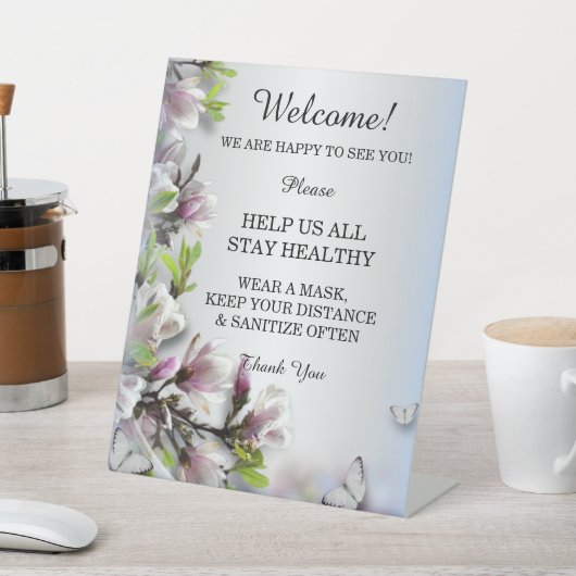 Elegante Paarse Bloemen Vlinder Bruiloft Veilighei Reclamebord Met Voetstuk (Insitu)