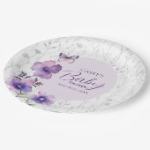 Elegante Paarse Bloemen Vlinder Meisje Baby shower Papieren Bordje (Gekanteld)