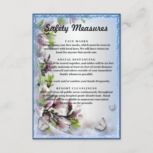 Elegante Paarse Bloemen Vlinder Veiligheidsmaatreg Informatiekaartje (Voorkant)