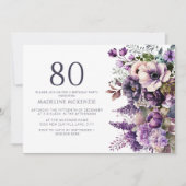 Elegante paarse bloemen volwassen 80e verjaardag kaart (Voorkant)