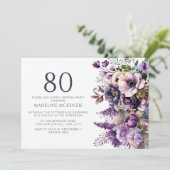 Elegante paarse bloemen volwassen 80e verjaardag kaart (Staand voorkant)
