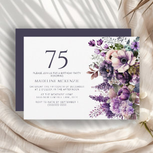 Elegante paarse bloemen Volwassene 75e verjaardag Kaart