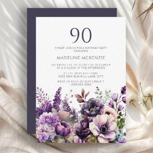 Elegante paarse bloemen volwassene 90ste verjaarda kaart