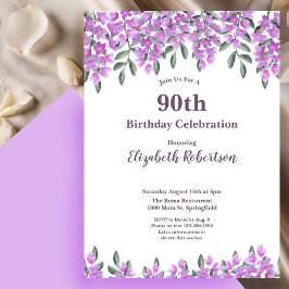 Elegante paarse bloemen Vrouwen 90ste verjaardag Kaart