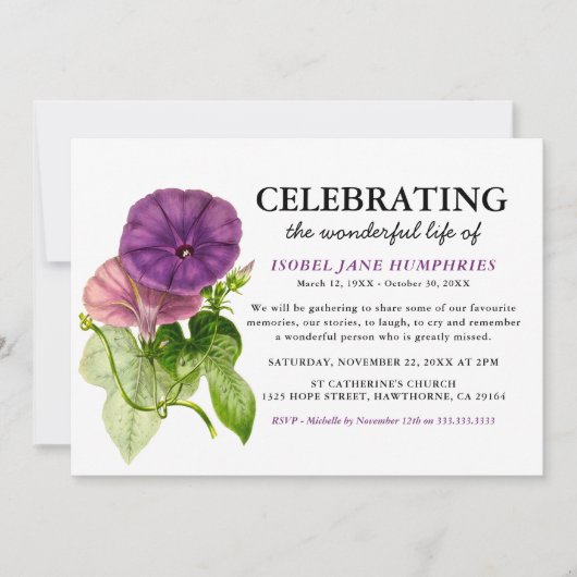 Elegante Paarse bloemen Waterverf begrafenis Kaart (Voorkant)