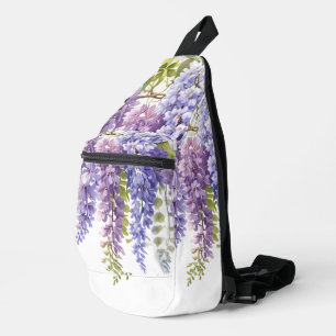 Elegante paarse bloemen waterverf blauweregen bloe sling bag