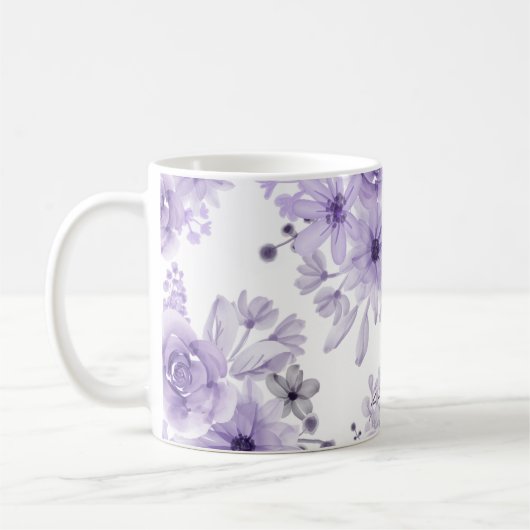 Elegante Paarse Bloemen Waterverf Koffiemok (Links)