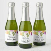 Elegante Paarse Bloemen Waterverf Mini Sparkling Wijnetiket (Flessen)