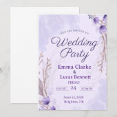 Elegante Paarse Bloemen Wedding Party Uitnodiging (Voorkant / Achterkant)