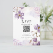 Elegante Paarse Bloemen Wedding Response QR Code RSVP Kaartje (Staand voorkant)