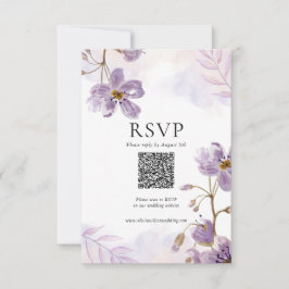 Elegante Paarse Bloemen Wedding Response QR Code RSVP Kaartje
