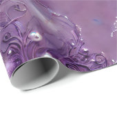 Elegante Paarse Bloemen, Zilverachtig, & Parel Cadeaupapier (Rol Hoek)