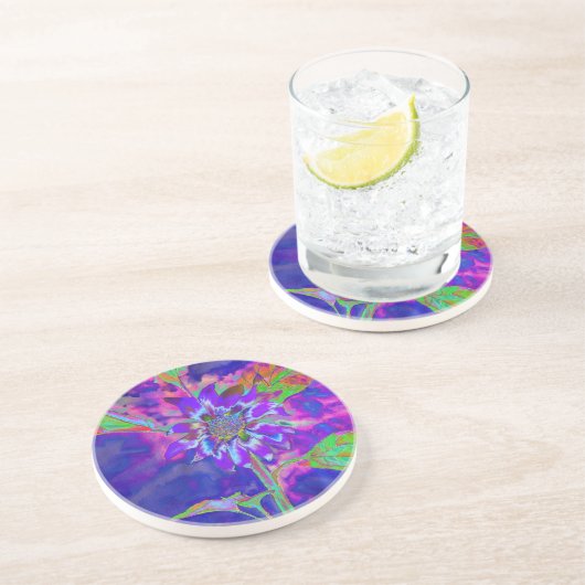 Elegante paarse bloemen zonnebloem zandsteen onderzetter (Zijkant)