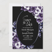 Elegante Paarse Bloemen Zwart Ovaal Save the Date Kaart (Voorkant)